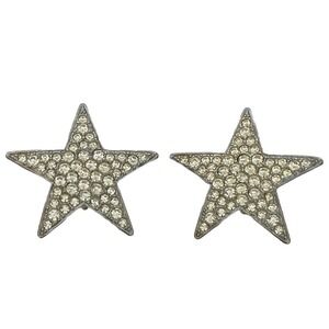 Vtg Kenneth Jay Lane Silver Tone Large Star Shaped Rhinestone Clip On Earrings